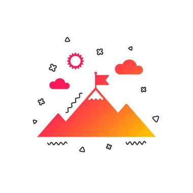 Dağ simgesini bayrak. Liderlik motivasyon işareti. Dağcılık sembolü. Renkli geometrik şekiller. Dağ simgesi tasarım degrade bayrağı. Vektör