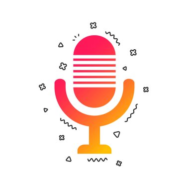 Mikrofon simgesi. Hoparlör simgesi. Canlı müzik işareti. Renkli geometrik şekiller. Degrade mikrofon simgesi tasarım. Vektör