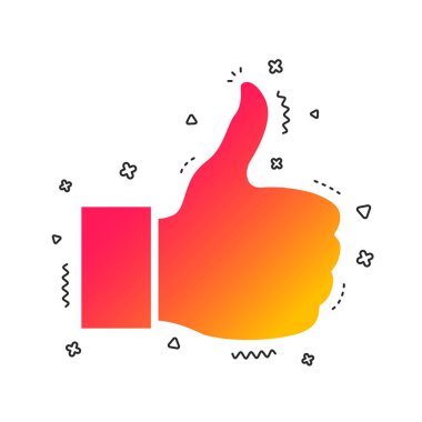 İşareti simgesi gibi. Kaydolun başparmak. El parmak sembol. Renkli geometrik şekiller. Degrade simgesi tasarım gibi. Vektör