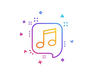 Müzik notu konuşma balonu satırı simgesi. Müzik işareti. Degrade çizgi düğmesini. Müzik Not simgesi tasarım. Renkli geometrik şekiller. Vektör