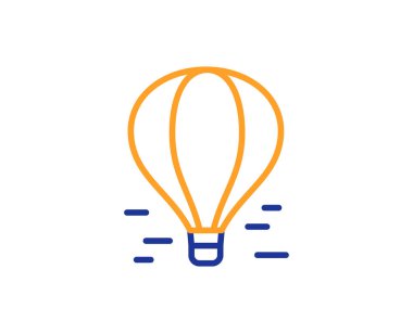 Hava Balon satırı simgesi. Uçuş taşıma sepeti işareti ile. Eğlence Parkı sembolü. Renkli anahat kavramı. Mavi ve turuncu ince çizgi renk simgesi. Hava balonu vektör