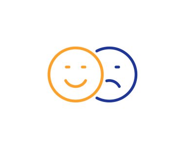 Hangi tarihlerde ve satırı simgesi sevmemek. İşareti gülümse. Sosyal medya geribildirim sembolü. Renkli anahat kavramı. Mavi ve turuncu çizgi rengi simgesini gibi ince. Vektör