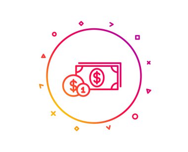 Paralar satırı simgesi ile nakit para. Para birimi işareti bankacılık. Dolar veya Usd sembolü. Degrade desen çizgi düğmesini. Doları para simgesi tasarım. Geometrik şekiller. Vektör