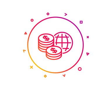 Dünya para satırı simgesi. Global piyasalar işareti. Internet ödemeler sembolü. Degrade desen çizgi düğmesini. Dünya para simgesi tasarım. Geometrik şekiller. Vektör