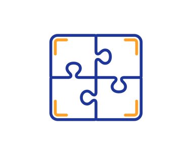 Bulmaca satırı simgesi. Mühendislik strateji oturum. Renkli anahat kavramı. Mavi ve turuncu ince çizgi renk bulmaca simgesi. Vektör