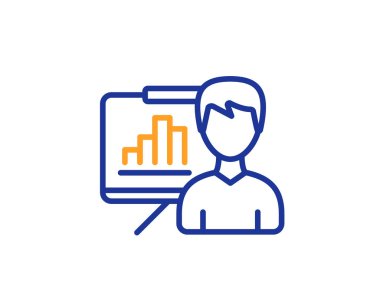 Sunu kurulu satırı simgesi. Sütun grafik işareti. Büyüme diyagram simgesi. Renkli anahat kavramı. Mavi ve turuncu ince çizgi renk sunum panosu simgesi. Vektör