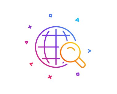 Küresel arama satırı simgesi. Dünya ya da Dünya işareti. Web sitesi arama motoru sembolü. Degrade çizgi düğmesini. Internet arama simgesi tasarım. Renkli geometrik şekiller. Vektör