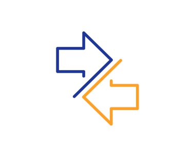 Oklar satırı simgesi eşitleyin. İletişim ok uçları sembolü. Gezinti işaretçi işaret. Renkli anahat kavramı. Mavi ve turuncu ince çizgi renk simgesi. Vektör Eşitle