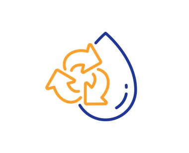 Su damla satırı simgesi. Temiz su geri dönüşüm işareti. Yedek sıvı sembolü. Renkli anahat kavramı. Mavi ve turuncu ince çizgi renk geri dönüşüm su simgesi. Vektör