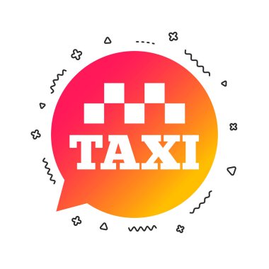 Taksi konuşma balonu işareti simgesi. Toplu taşıma sembolü renkli geometrik şekiller. Degrade taksi simgesi tasarım. Vektör