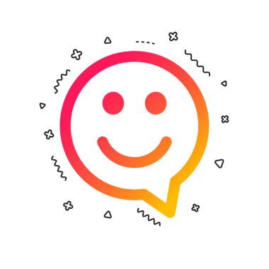 Mutlu yüz sohbet konuşma balonu simgesi. Gülümseme simgesi. Renkli geometrik şekiller. Degrade gülümseme simgesi tasarım. Vektör