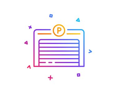 Park garaj satırı simgesi. Otomatik park işareti. Araba yer sembolü. Degrade çizgi düğmesini. Park garaj simgesi tasarım. Renkli geometrik şekiller. Vektör