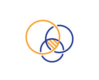 Euler diyagramı satırı simgesi. Eulerian işareti daireler. İlişkileri grafik sembolü. Renkli anahat kavramı. Mavi ve turuncu ince çizgi rengi Euler diyagram simgesi. Vektör