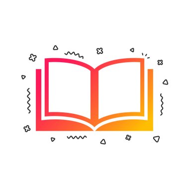 Kitap işareti simgesi. Açık kitap simgesi. Renkli geometrik şekiller. Degrade kitap simgesi tasarım. Vektör