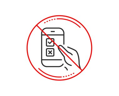 Hayır veya Dur işareti. Mobil anket satırı simgesi. Yanıt işaretini seçin. İş görüşme simgesi. Uyarı yasağı dur sembolü yasaktır. Yok simgesi tasarım. Vektör