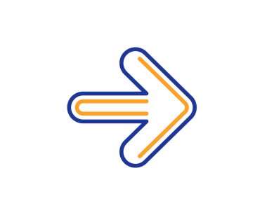 Sonraki ok satırı simgesi. İleri ok ucu sembolü. Gezinti işaretçi işaret. Renkli anahat kavramı. Mavi ve turuncu ince çizgi renk simgesi. Sonraki vektör