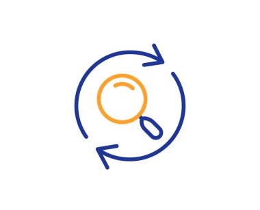 Arama satırı simgesi. Bulma sonuçları işareti yenileyin. Renkli anahat kavramı. Mavi ve turuncu çizgi renk arama simgesi ince. Vektör