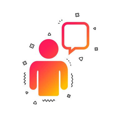 Sohbet işareti simgesi. Konuşma balonu sembolü. Kabarcık insanla sohbet. Renkli geometrik şekiller. Degrade sohbet simgesi tasarım. Vektör