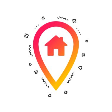 Harita işaretçi ev işareti simgesi. Ev yer işareti sembolü. Renkli geometrik şekiller. Degrade ev simgesi tasarım. Vektör