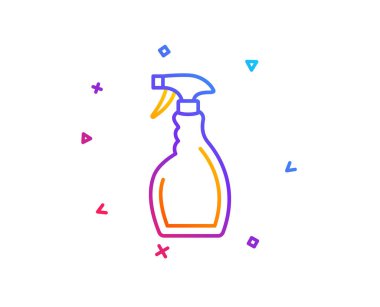 Temizleme spreyi satırı simgesi. Çamaşır sıvı veya temizleyici sembolü. Temizlik ekipman işareti. Degrade çizgi düğmesini. Sprey simgesi tasarım. Renkli geometrik şekiller. Vektör