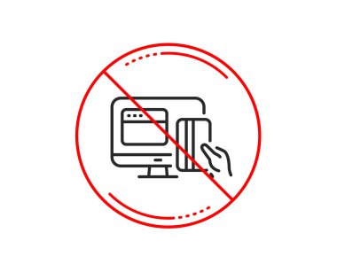 Hayır veya Dur işareti. Online ödeme yöntemleri satırı simgesi. Web para işareti. Kredi kartı sembolü. Uyarı yasağı dur sembolü yasaktır. Yok simgesi tasarım. Vektör