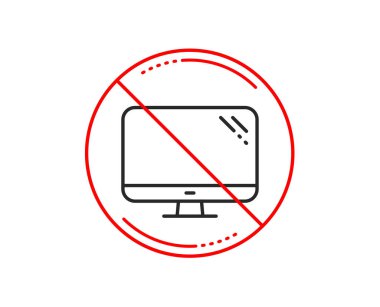 Hayır veya Dur işareti. Bilgisayar satırı simgesi. PC bileşeni işareti. Monitör simgesi. Uyarı yasağı dur sembolü yasaktır. Yok simgesi tasarım. Vektör