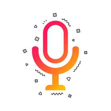 Mikrofon simgesi. Hoparlör simgesi. Canlı müzik işareti. Renkli geometrik şekiller. Degrade mikrofon simgesi tasarım. Vektör