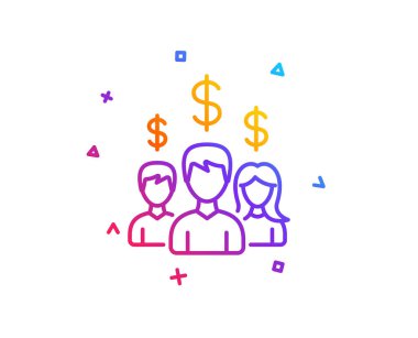 İş ağ satırı simgesi. Bir grup insan dolar işareti ile. Degrade çizgi düğmesini. Maaş çalışanlar simgesi tasarım. Renkli geometrik şekiller. Vektör