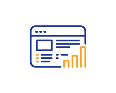 Web raporu satırı simgesi. Sütun grafik işareti. Büyüme diyagram simgesi. Renkli anahat kavramı. Mavi ve turuncu ince çizgi renk Web rapor simgesi. Vektör
