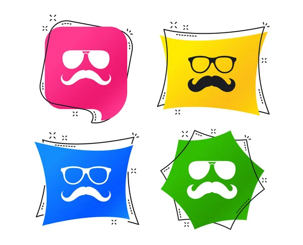 Iconos Bigote Gafas Símbolos Hipster Signos Faciales Cabello Etiquetas Geométricas — Vector de stock