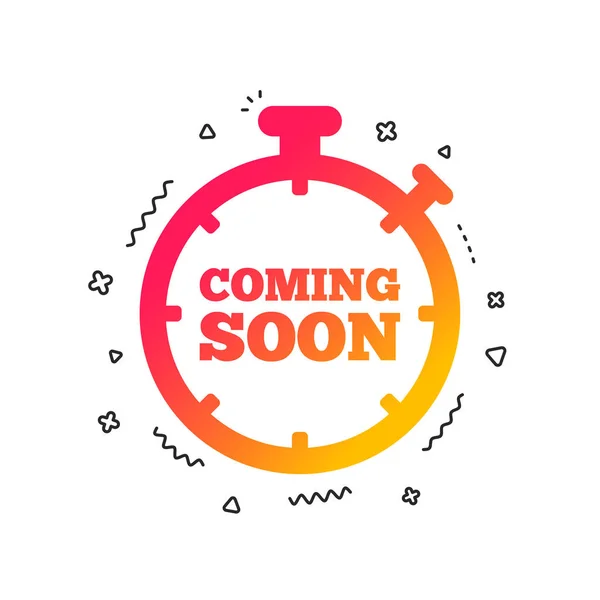 Coming Soon Sign Icon Promotion Announcement Symbol Colorful Geometric Shapes — Stock Vector