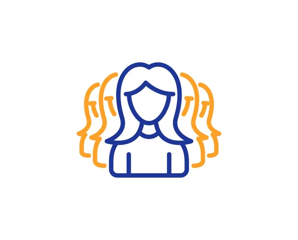 女性線アイコンのグループ 人間のコミュニケーションのシンボル チームワークの標識です カラフルな概要の概念 青とオレンジ色の細い線の色アイコン 女性グループのベクトル — ストックベクタ
