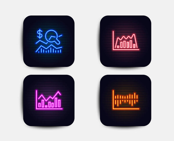 Neon set of Infochart, Infographic graph and Check investment icons
