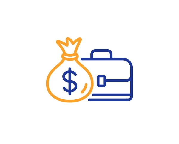 业务案例行图标 投资组合和薪酬符号 带钱袋标志的外交官 五颜六色的轮廓概念 蓝色和橙色细线颜色图标 薪酬向量 — 图库矢量图片