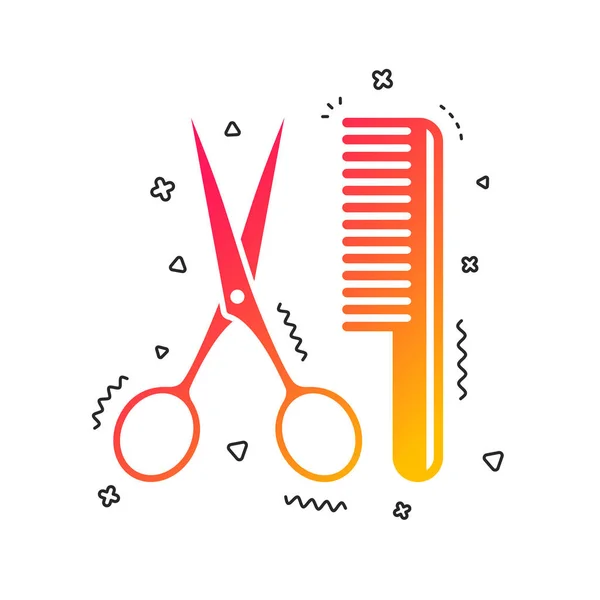 Comb Hair Scissors Sign Icon Barber Symbol Colorful Geometric Shapes — Stock Vector