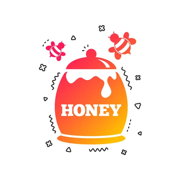 蜂蜜在锅里与飞蜂标志图标 甜天然食品的象征 五颜六色的几何形状 渐变蜂蜜图标设计 — 图库矢量图片