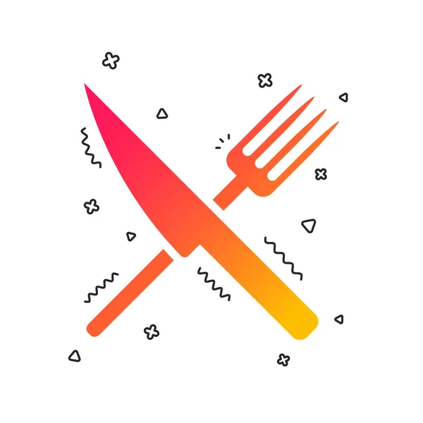 Lebensmittelzeichen Symbol Bestecksymbol Messer Und Gabel Vorhanden Farbenfrohe Geometrische Formen — Stockvektor