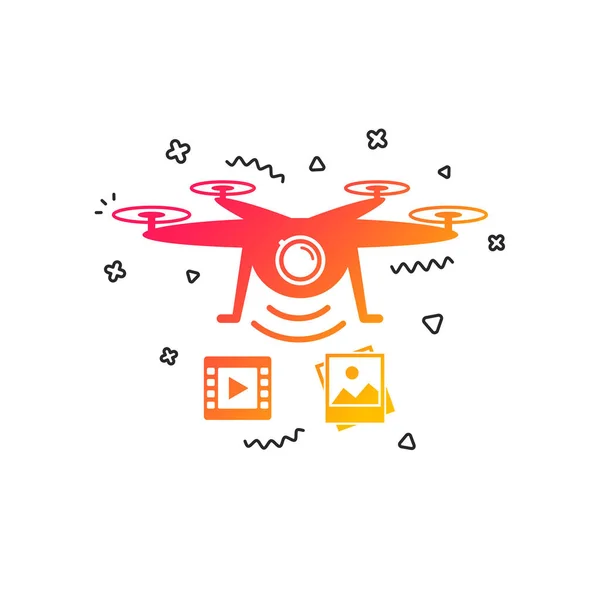 Drone Icon Quadrocopter Video Photo Camera Symbol Colorful Geometric Shapes — Stock Vector