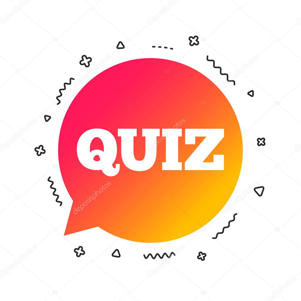Quiz speech bubble sign icon. Questions and answers game symbol. Colorful geometric shapes. Gradient quiz icon design.  Vector
