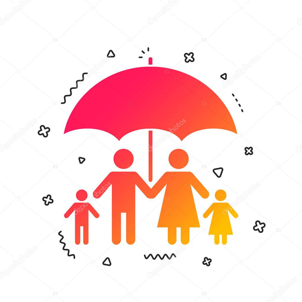 Complete family insurance sign icon. Umbrella symbol. Colorful geometric shapes. Gradient family icon design.  Vector