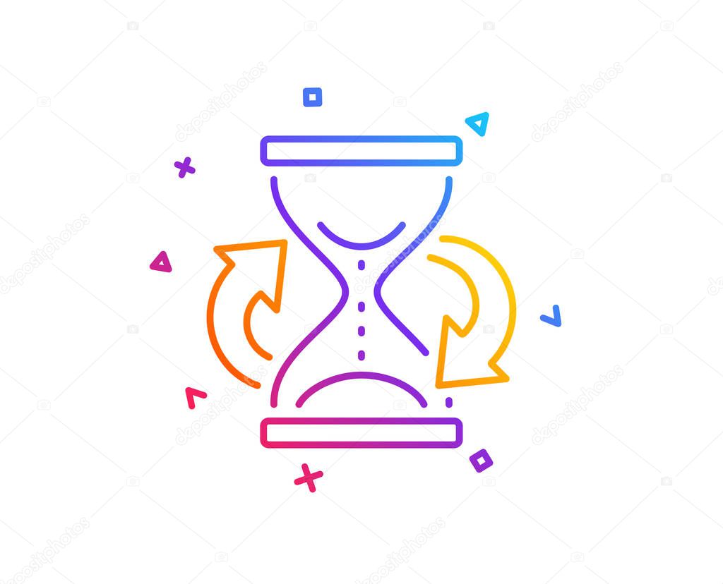 Time hourglass refresh line icon. Sand watch sign. Gradient line button. Hourglass icon design. Colorful geometric shapes. Vector