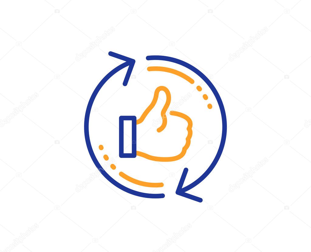 Refresh like line icon. Thumbs up sign. Positive feedback symbol. Colorful outline concept. Blue and orange thin line color Refresh like icon. Vector