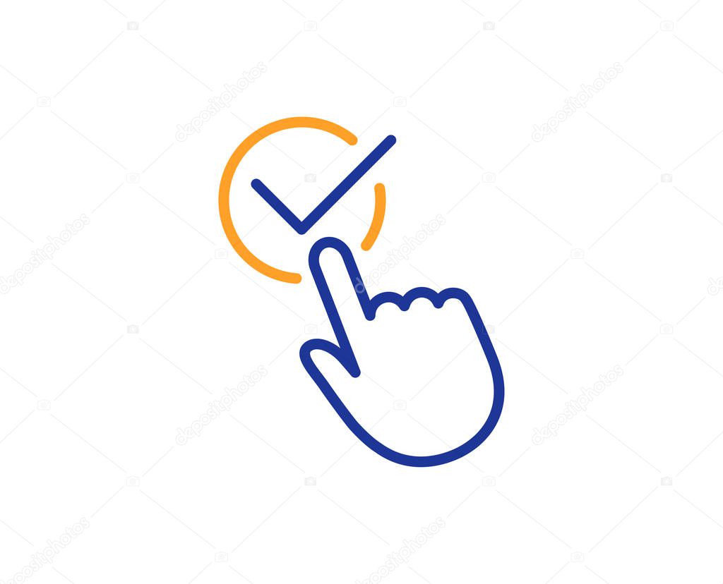 Checkbox line icon. Accepted or confirmed sign. Approve symbol. Colorful outline concept. Blue and orange thin line color icon. Checkbox Vector