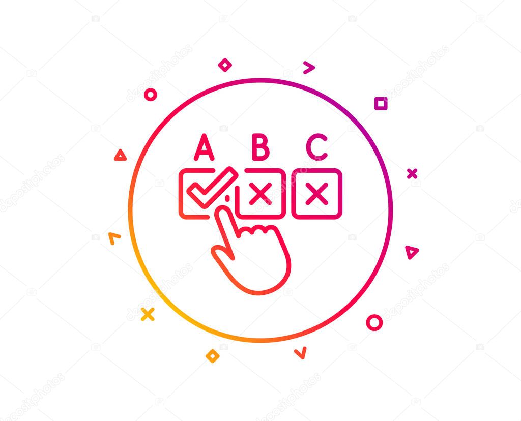 Correct checkbox line icon. Select answer sign. Business test symbol. Gradient pattern line button. Correct checkbox icon design. Geometric shapes. Vector