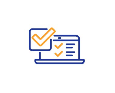 Online anket satırı simgesi. Yanıt işaretini seçin. Web röportaj sembolü. Renkli anahat kavramı. Mavi ve turuncu ince çizgi renk simgesi. Online anket vektör