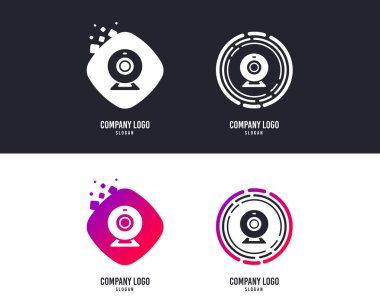 Logo kavramı. Webcam işareti simgesi. Web video sohbet sembolü. Kameralı sohbet. Logo tasarımı. Renkli düğmeler simgeler ile. Vektör