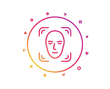 Yüz algılama satırı simgesi. Kafa tanıma işareti. Kimlik sembolü. Degrade desen çizgi düğmesini. Yüz algılama simgesi tasarım. Geometrik şekiller. Vektör