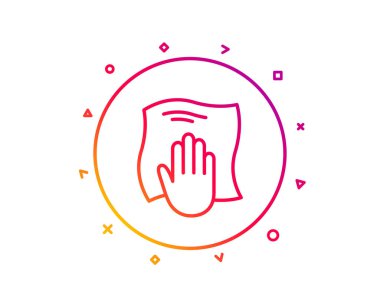 Temizlik bezi satırı simgesi. Bir bez sembolü ile silin. Temizlik ekipman işareti. Degrade desen çizgi düğmesini. Bez simgesi tasarım yıkama. Geometrik şekiller. Vektör