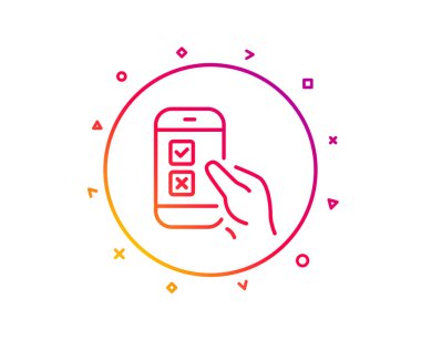 Mobil anket satırı simgesi. Yanıt işaretini seçin. İş görüşme simgesi. Degrade desen çizgi düğmesini. Mobil anket simgesi tasarım. Geometrik şekiller. Vektör