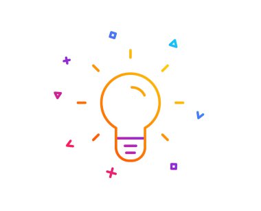 Ampul satırı simgesi. Lamba işareti. Fikir, çözüm ya da düşünme sembolü. Degrade çizgi düğmesini. Ampul simgesi tasarım. Renkli geometrik şekiller. Vektör